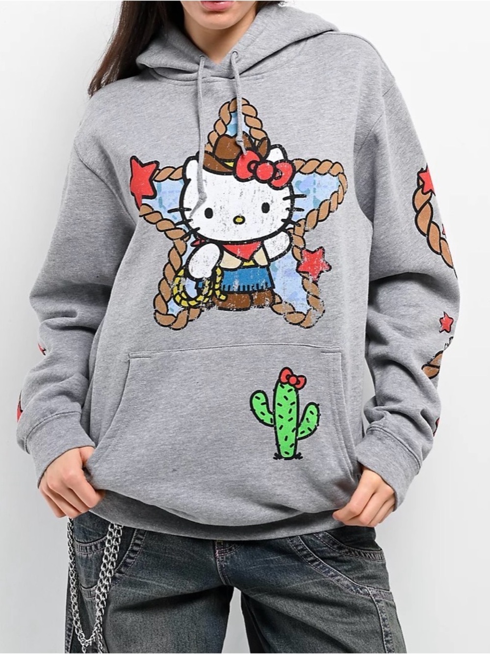 Hello Kitty and Friends Cowgirl Heather Grey Graphic Hoodie - NWOT - Size M